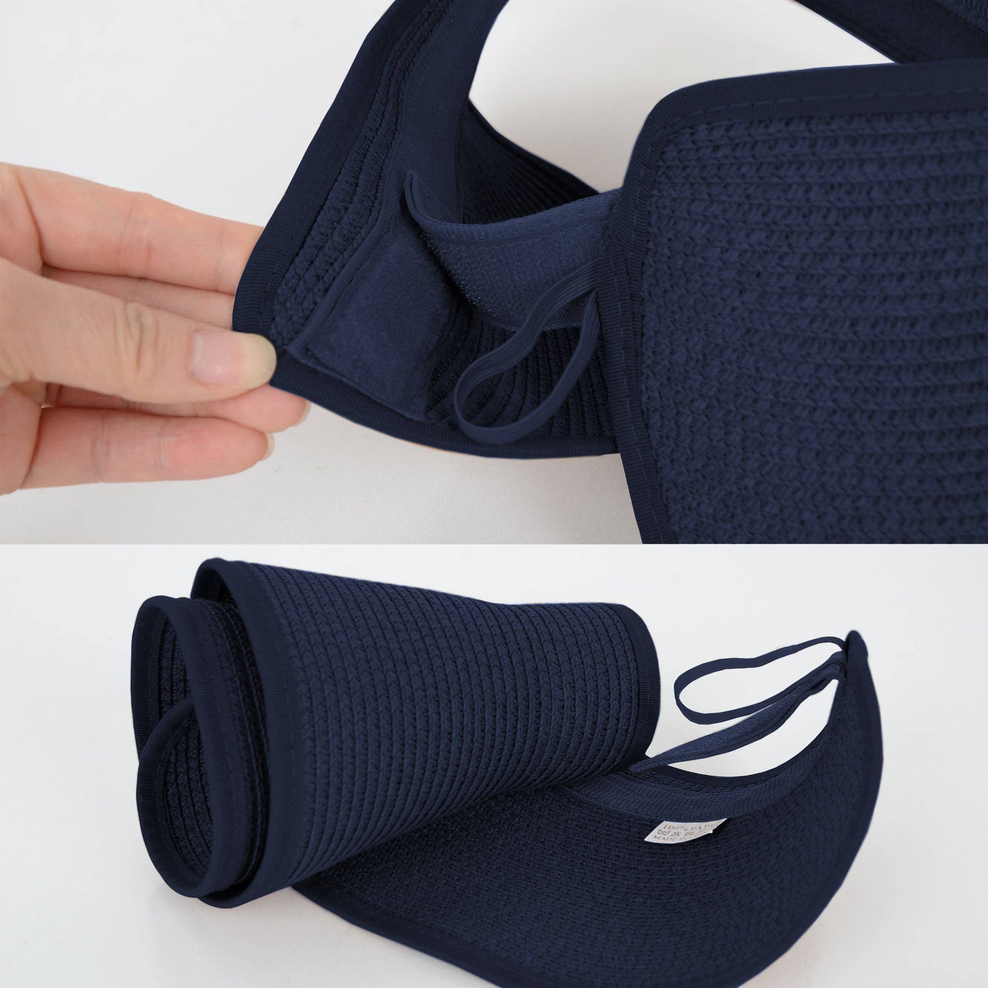 AK Brand – wholesale Visor – Women's – Wide Brim Roll-Up Straw Sun Visor Packable Beach Hat UV4