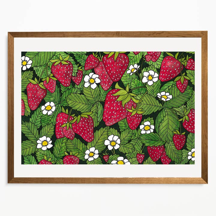 Strawberries Art Print for wholesale by E R Kess Designs