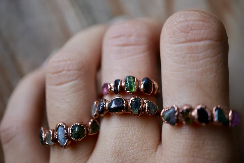 Daddy Daughter Jewelry - Wholesale Multi-Stone Ring - Multi-Colored Tourmaline Ring || Copper Crystal Ring ||2