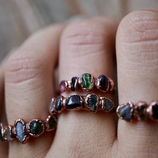 Daddy Daughter Jewelry - Wholesale Multi-Stone Ring - Multi-Colored Tourmaline Ring || Copper Crystal Ring ||2
