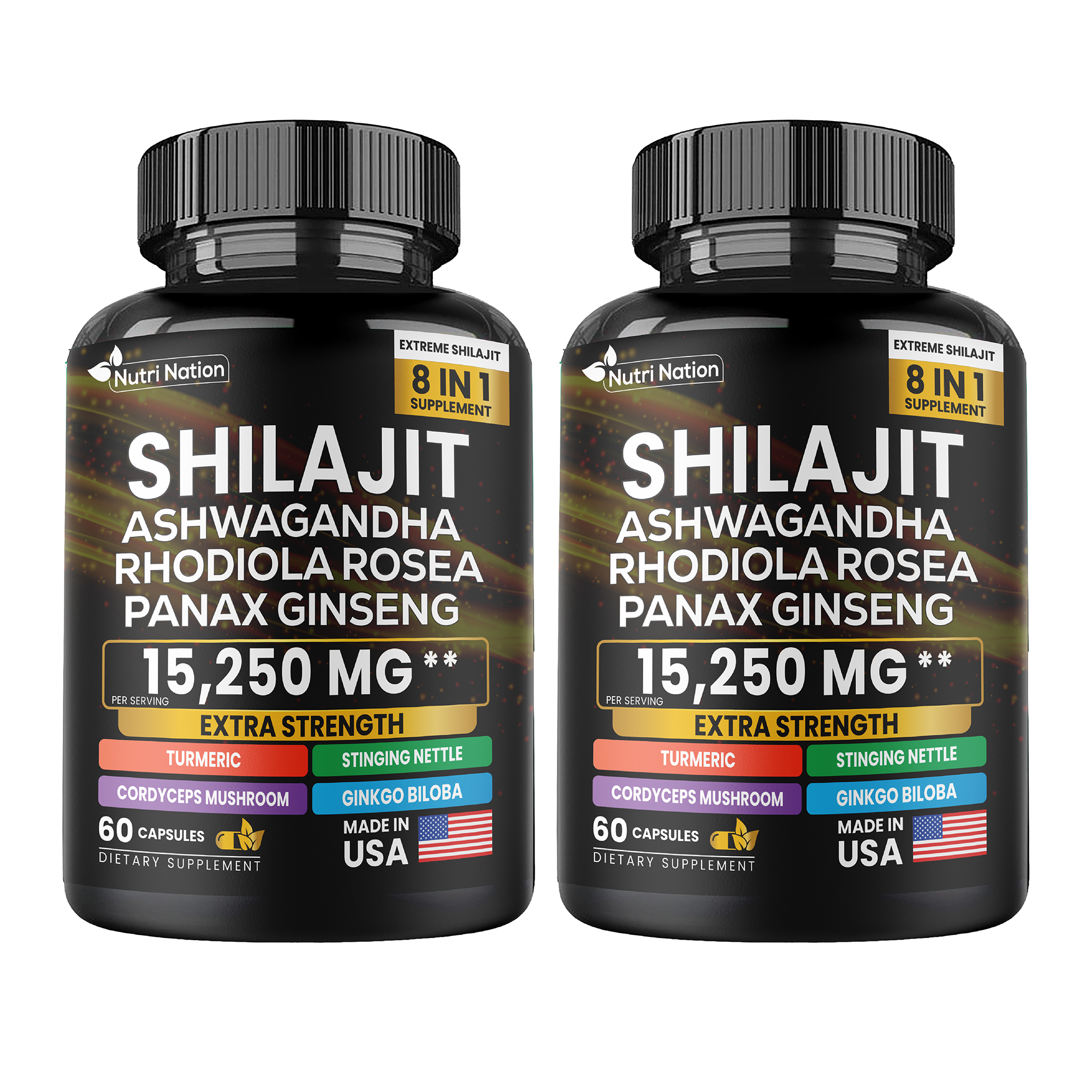 Nutri Nation - Vendita all'ingrosso Vitamine/integratori orali - Shilajit Ashwagandha Rhodiola Rosea Panax Ginseng 15.220 mg 8 in 1 (60 capsule)1