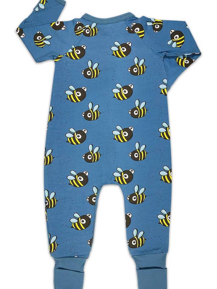 Good Luck Sock - Wholesale Sleepsuit - Baby - Bumblebees, Blue Baby Pajamas