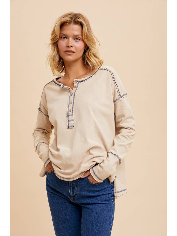 In Loom - Wholesale Knit Top - Women's - COTTON GARMENT WASHED HENLEY