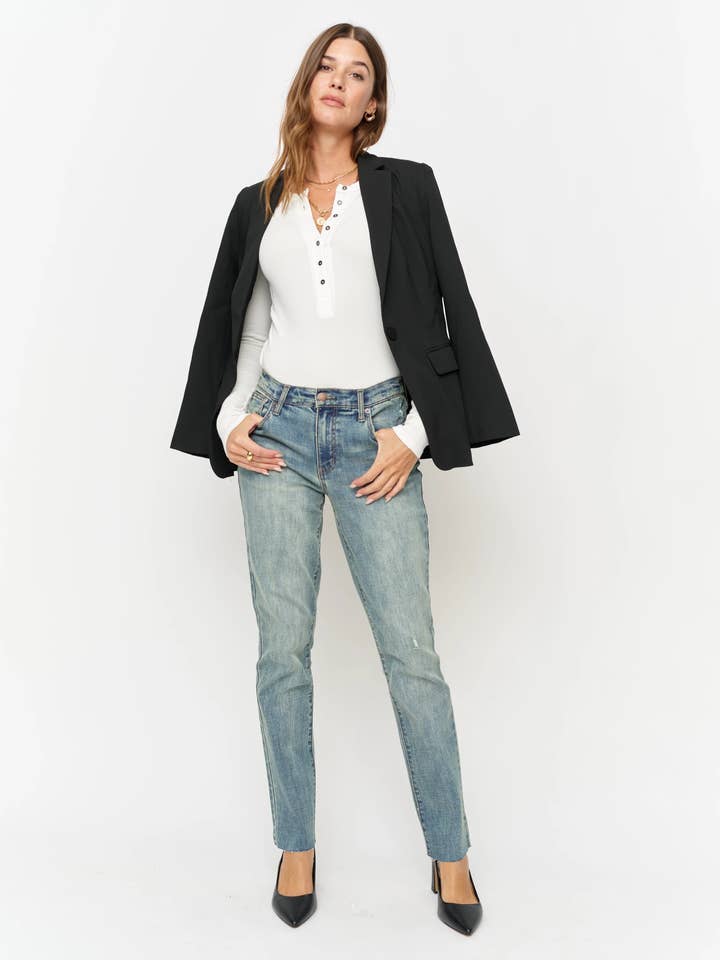 Crosby Mid Rise Relaxed Taper Jean, 4 Year Vintage for wholesale by Oliver Logan