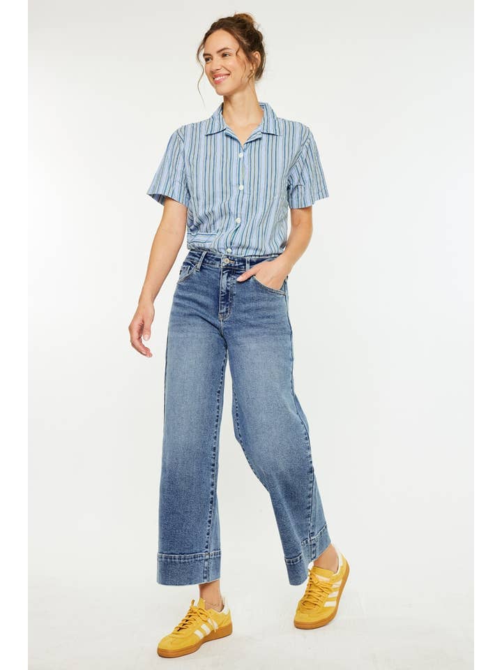 DARK OPEN PACK HIGH RISE CROP WIDE JEANS-KC7479D for wholesale on Faire2