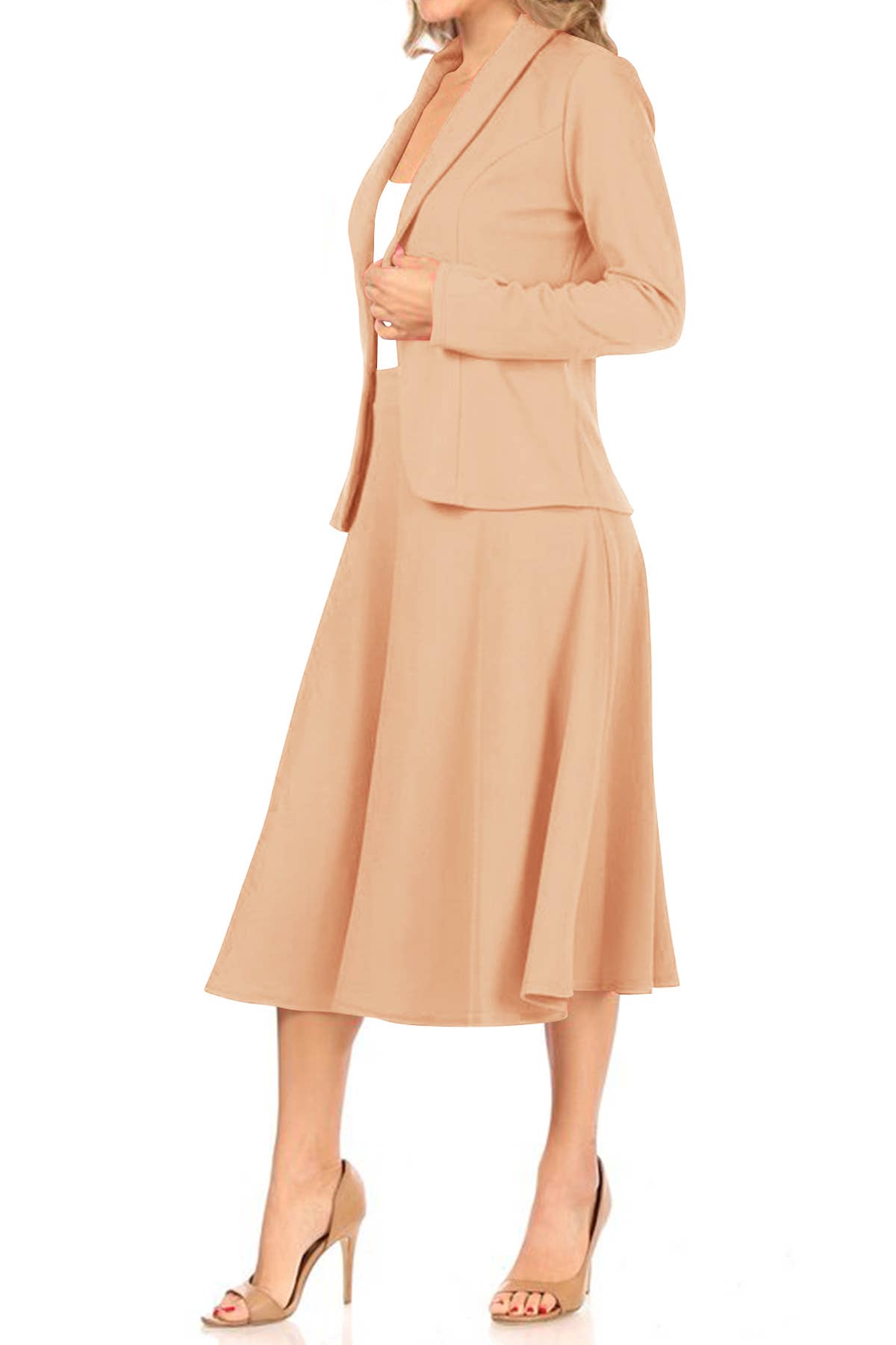 MOA COLLECTION - Wholesale Top & Skirt Set - Women's - Women's Two Piece Casual Blazer Relaxed A-Line Midi Skirt14