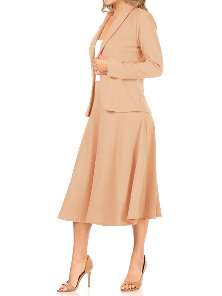 MOA COLLECTION - Wholesale Top & Skirt Set - Women's - Women's Two Piece Casual Blazer Relaxed A-Line Midi Skirt14