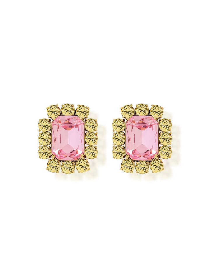 Petite Ninon Boucles d'oreilles carrées en cristal jaune et rose pour la vente par Ninon