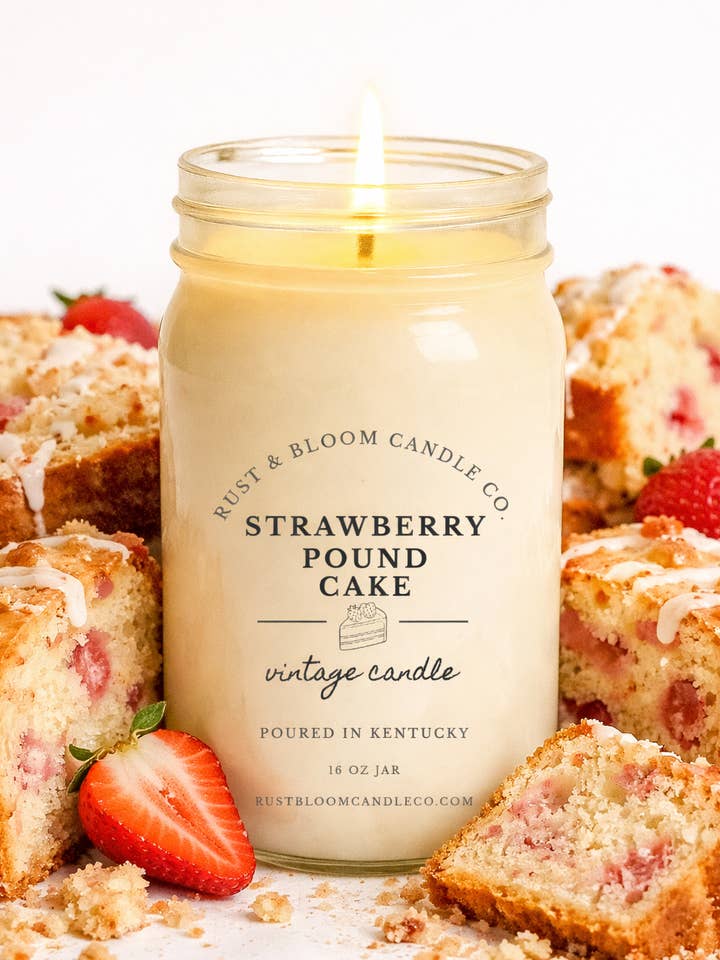 Strawberry Pound Cake 16 Oz Soy Candle for wholesale by Rust & Bloom Candle Co