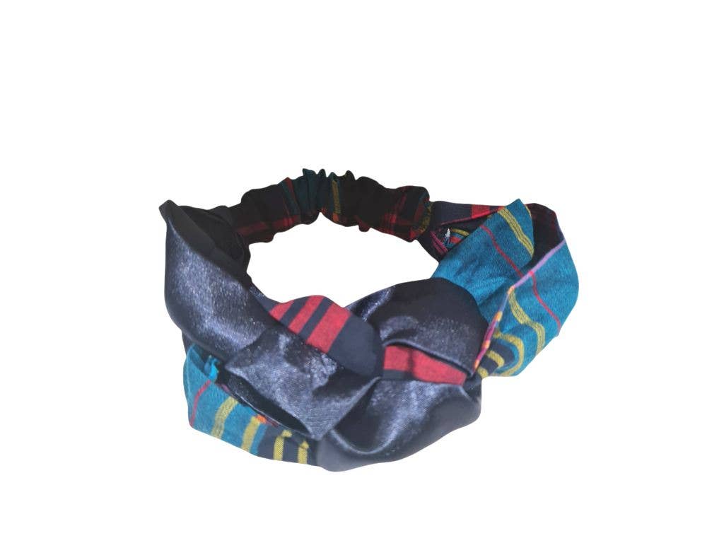 ThaNoé – wholesale Fashion headband – women's – BRAIDED HEADBAND IN BLUE MADRAS AND SATIN2