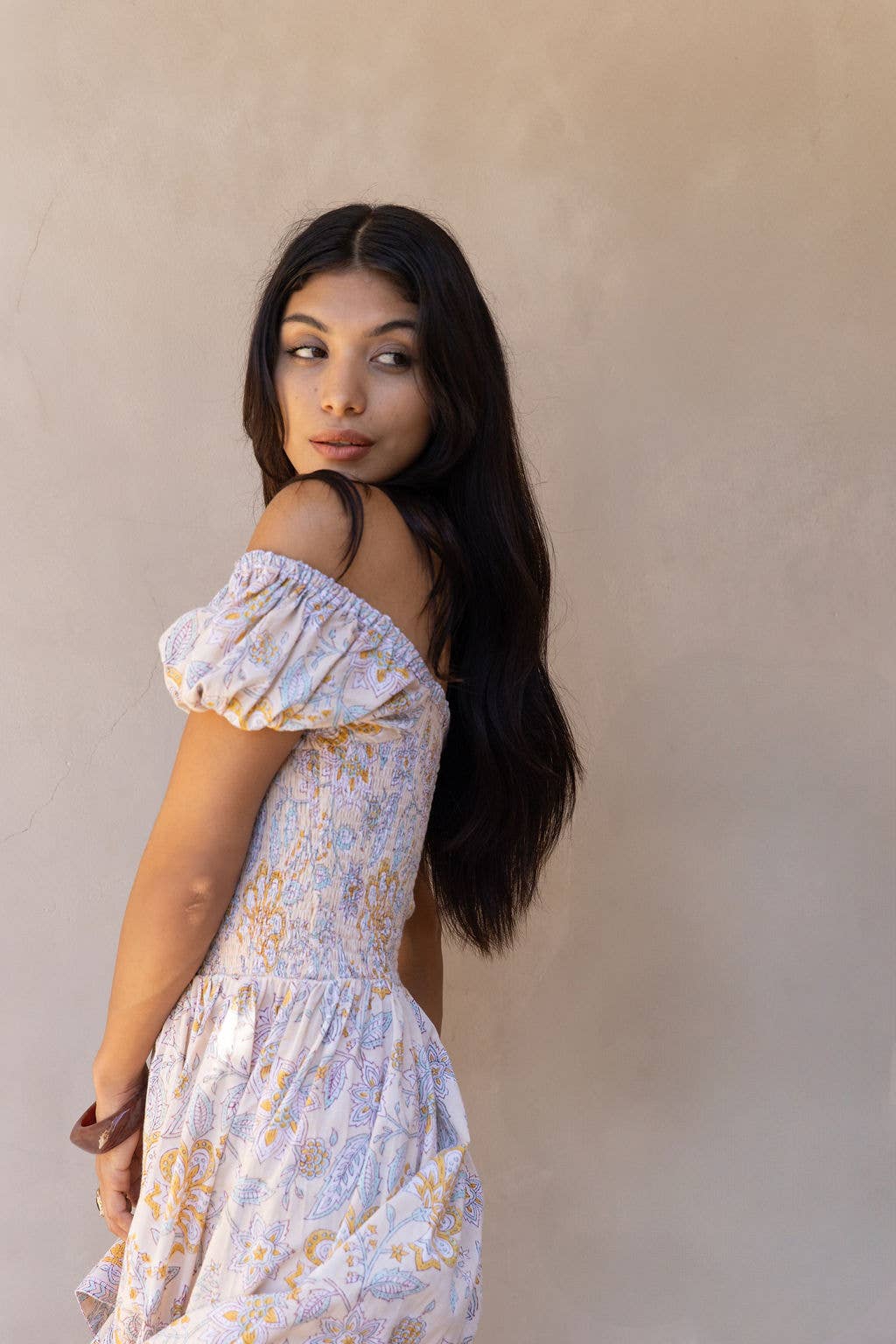 The Fox and The Mermaid - Vendita all'ingrosso Vestito - Donna - Abito a tunica stampato a blocchi (Paloma: Buttermilk)3