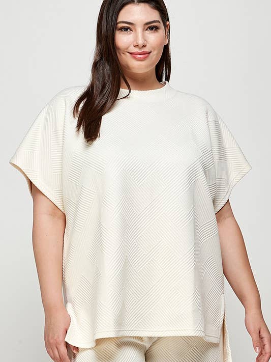 WT3403 Plus Size Textured Drop Shoulder Lounge Wear Top for wholesale by See and Be Seen