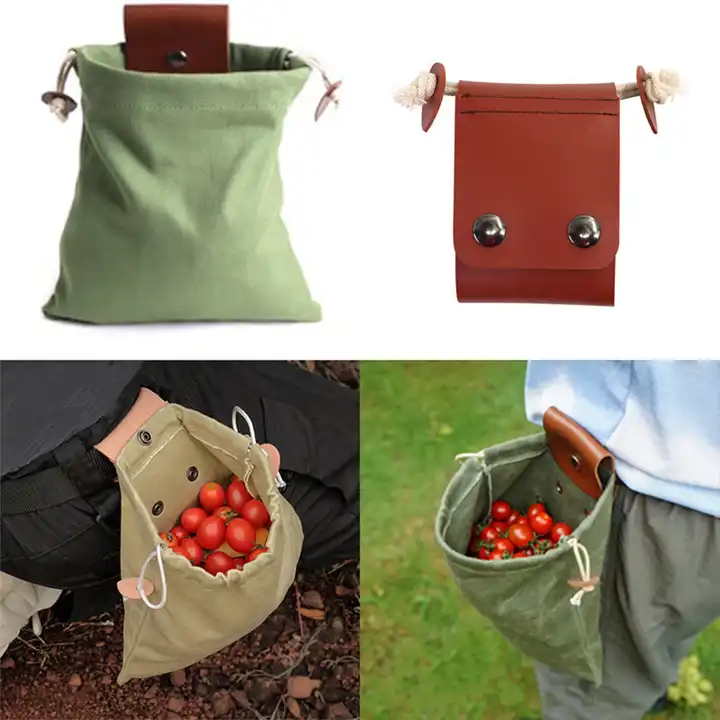American Leather Goods - Wholesale Drawstring Bag - Unisex - Portable Leather Canvas Foraging Bag Pouch4