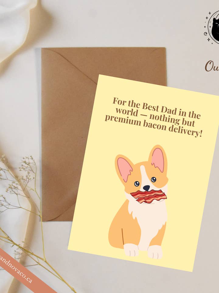 "For the Best Dad – Premium Bacon Delivery!" – Father’s Day Card for wholesale by Moonie & Nova Co.