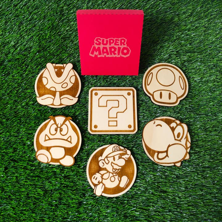 Set van 6 Super Mario houten onderzetters, retro gamers, Geek voor wholesale door Herbs&Belles