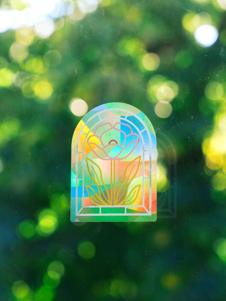 Pink Poppy Suncatcher Sticker Rainbow Window Decal for wholesale by Ten By Ten