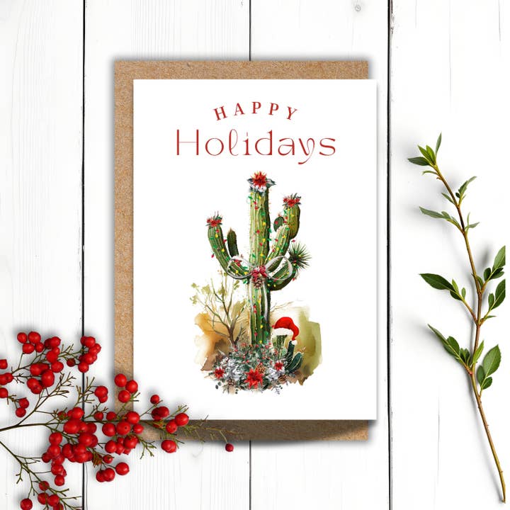 Happy Holidays Christmas Saguaro for wholesale by Designs by Michaela