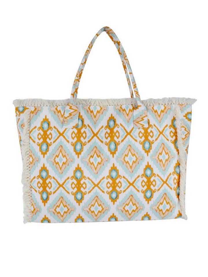 Tote de mode imprimé bohème à franges et bords pour la vente par Artini Accessories