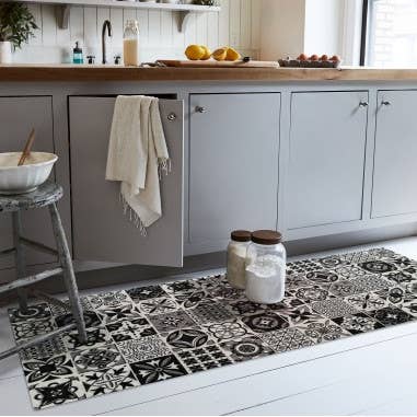 Mani Textile - Wholesale Rug Pad - Black Cement Tile Kitchen Rug