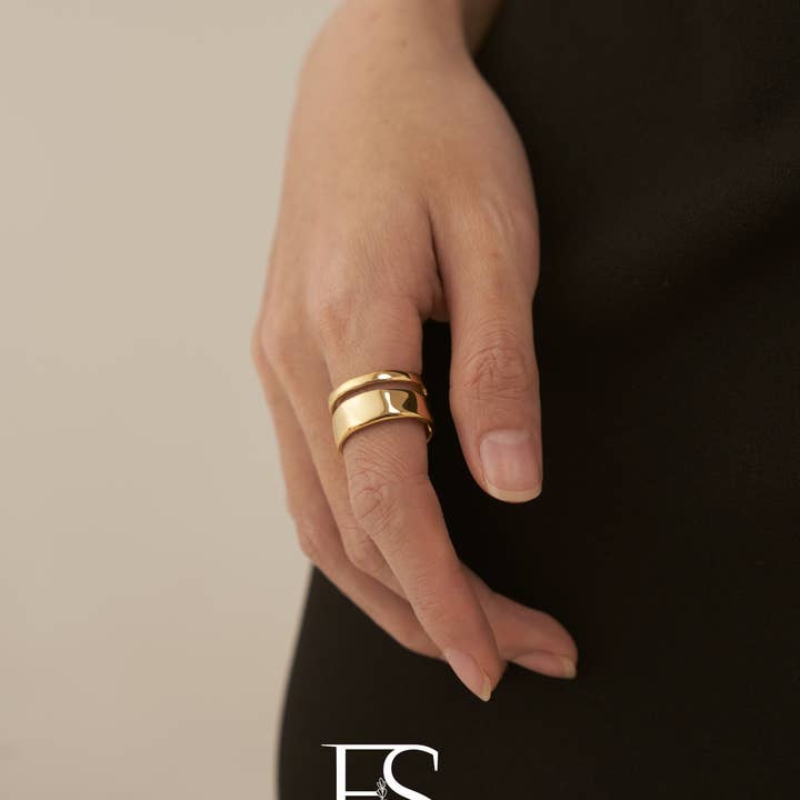 Furano Studio - Wholesale Band/Stacked Ring - 18K Gold Chunky Double Band Ring