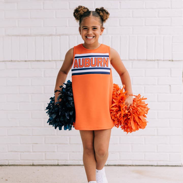 Scarlet & Gold - Wholesale Athletic Dress - Kids - The Auburn University | Orange Striped Cheer Dress1