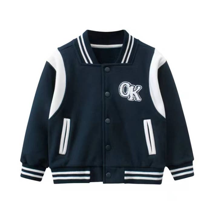 Casaco de Beisebol com Design de Contraste e Padrão Bordado de Letras para Menino Bebé por atacado de MyKids-USA®