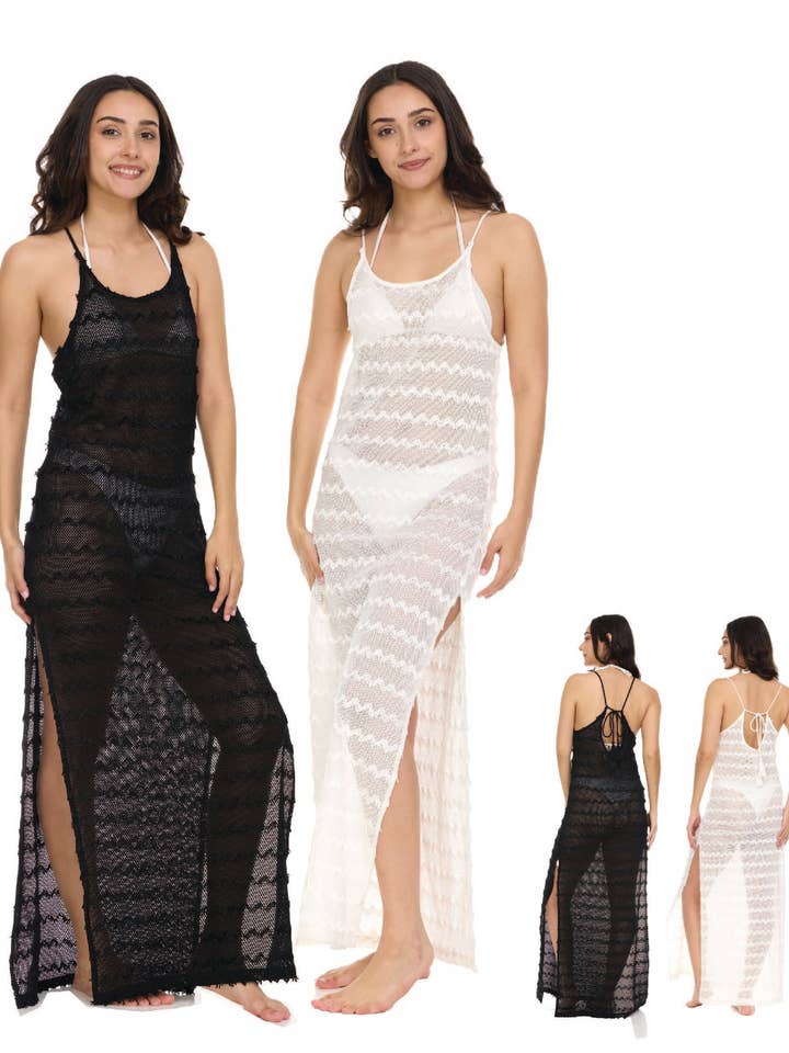 Looped Zigzag Fringe Cover-Up Dress With Strappy Details for wholesale by Aruba Blue