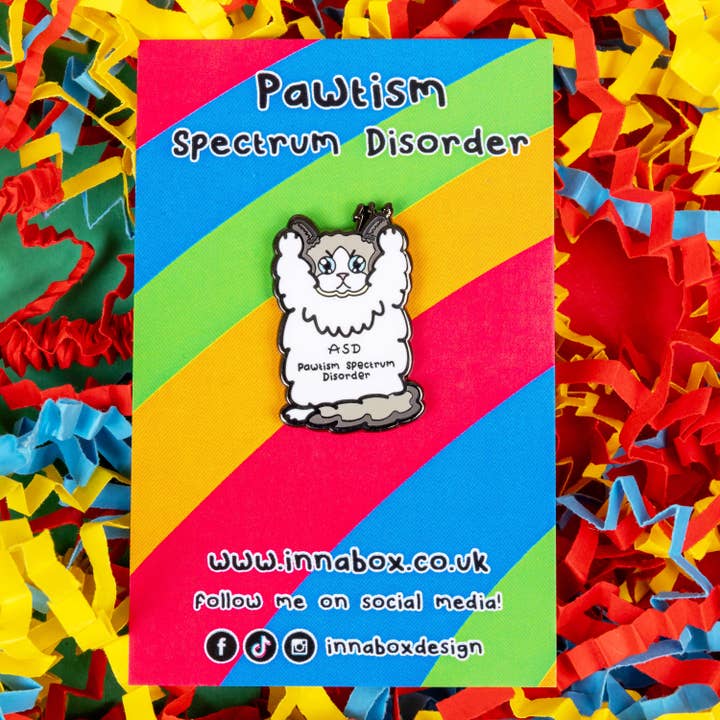 Innabox Ltd - Wholesale Lapel Pin/Button - Pawtism Spectrum Disorder Cat Enamel Pin - Autism Spectrum Disorder (ASD)