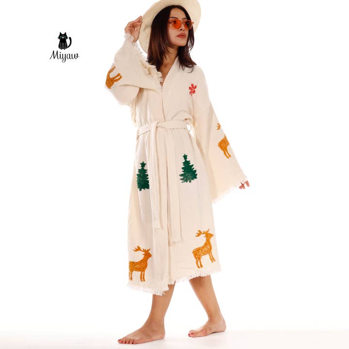 Beige Christmas Tree Santa Kimono Robe – Gift for 2025 Holidays for wholesale on Faire5