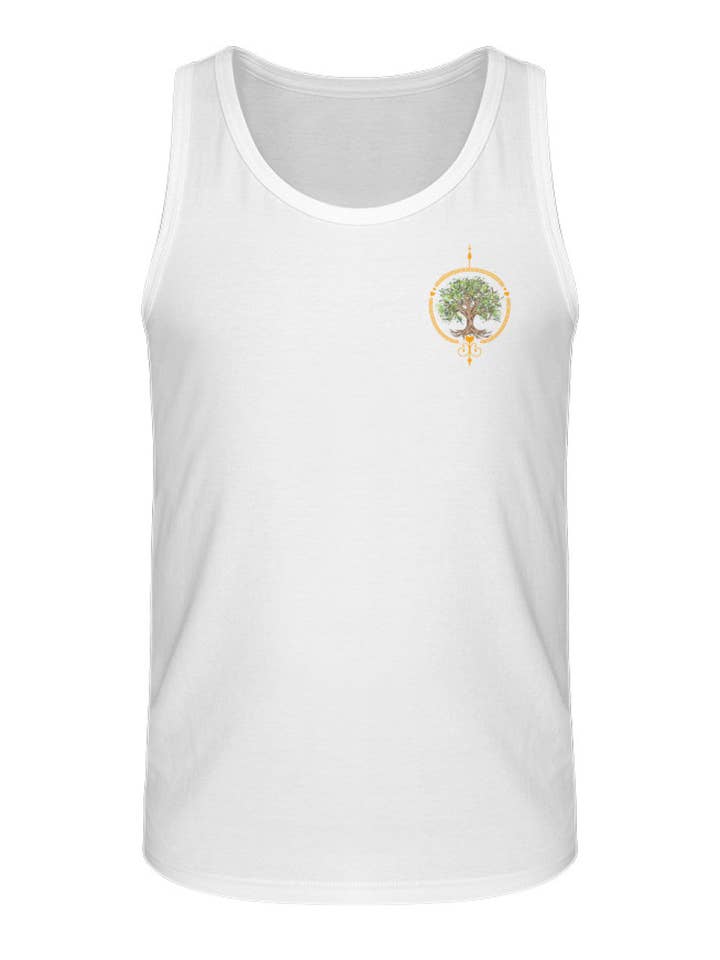 Træ med ornamenter foran og bagpå print - mænds premium organisk tank top for engroshandel hos Uwaldu