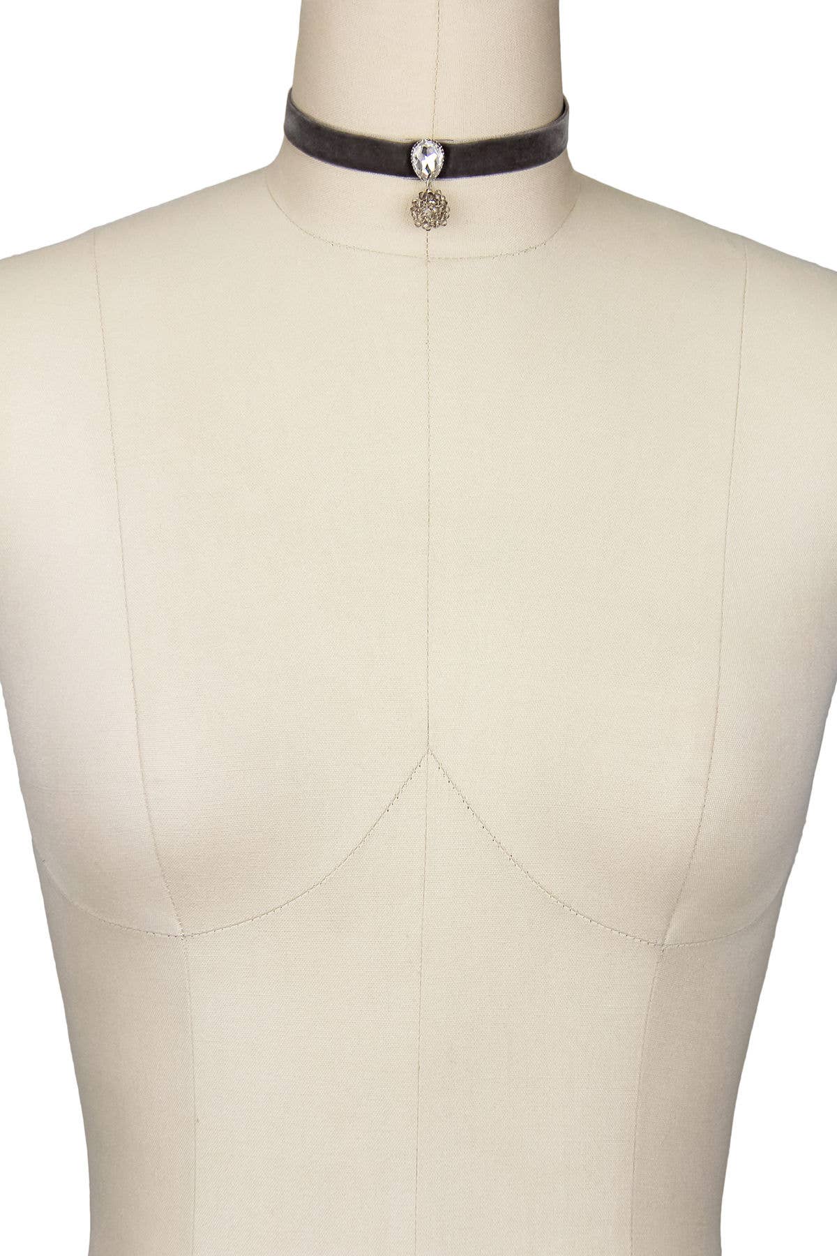 Veroma Gifts - Wholesale Choker/Collar - Grey Velvet Choker with Clear3