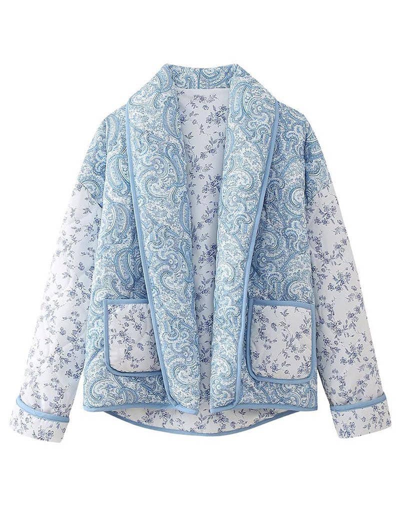 BLUE Quilted Floral Jacket for wholesale on Faire