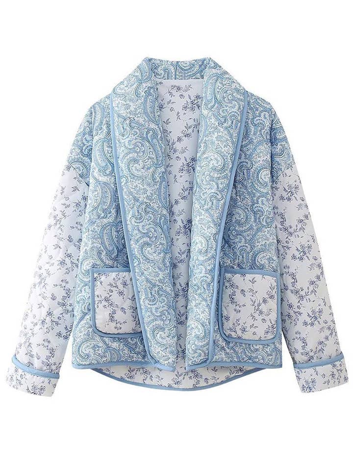 BLUE Quilted Floral Jacket for wholesale on Faire0