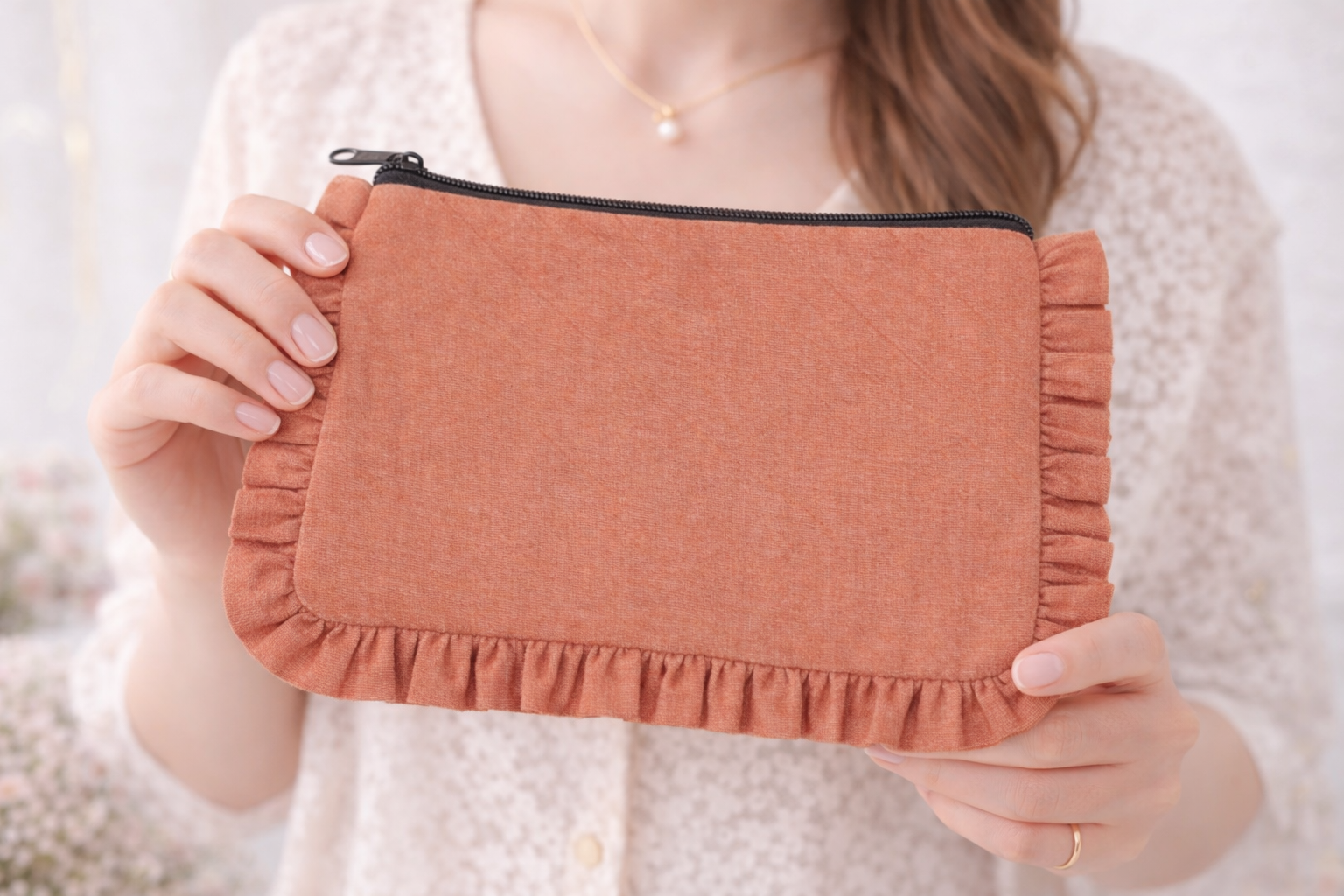 House of Kraft - Wholesale Pouch - Women's - Canvas Ruffle Pouches | Canvas Travel Pouches | Zipper Pouch48