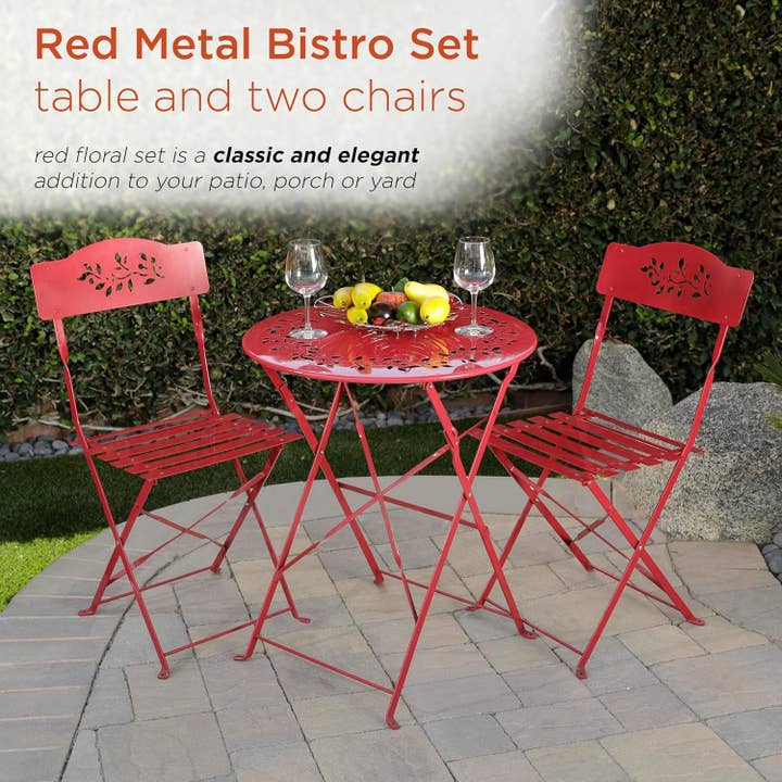 Indoor Outdoor 3 Piece Folding Bistro Set Red Table Chairs for wholesale on Faire2