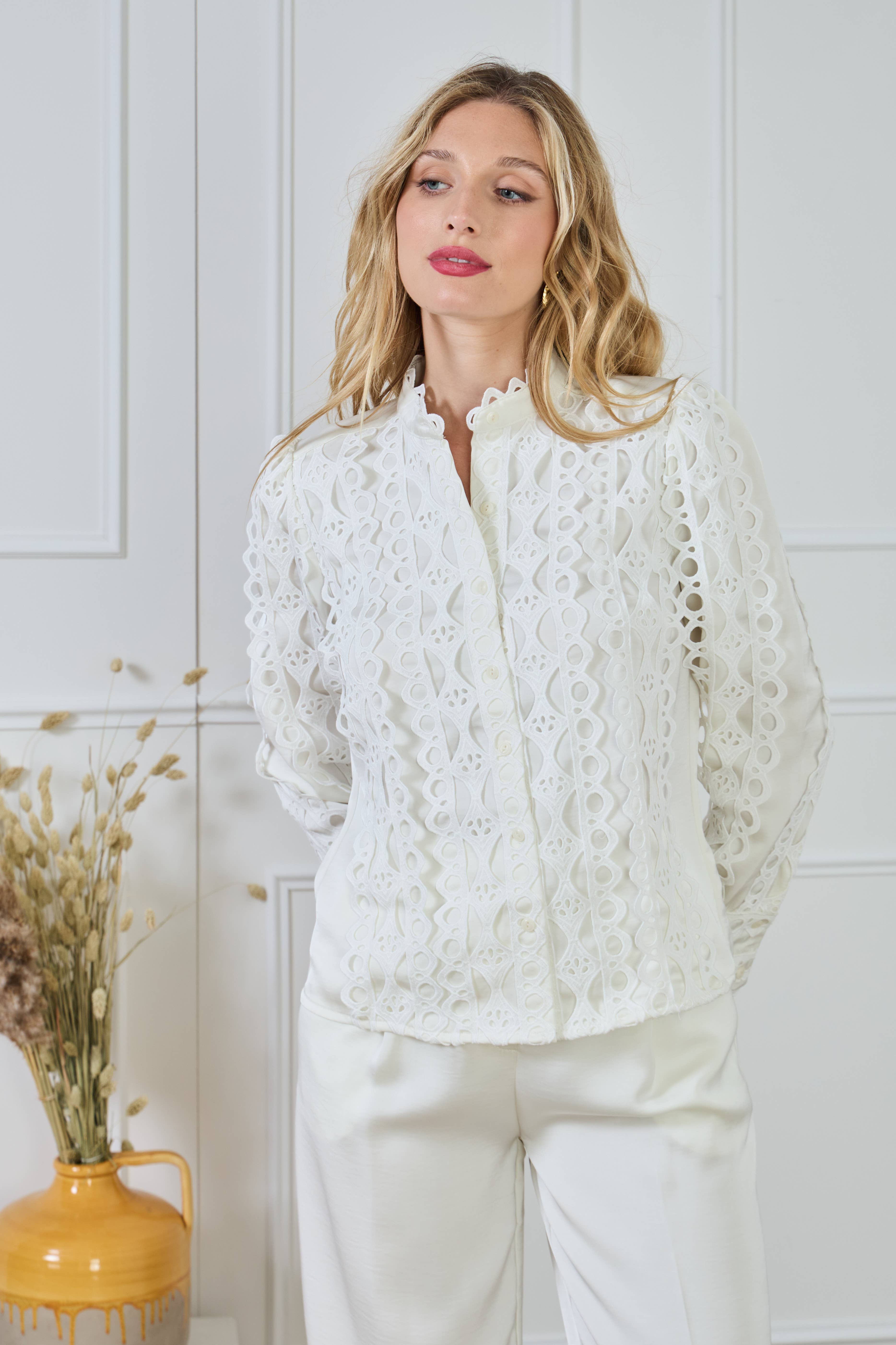 LULUMARY – Großhandel Hemd mit Button-down-Kragen – Damen – Bluse mit Spitze CH36821