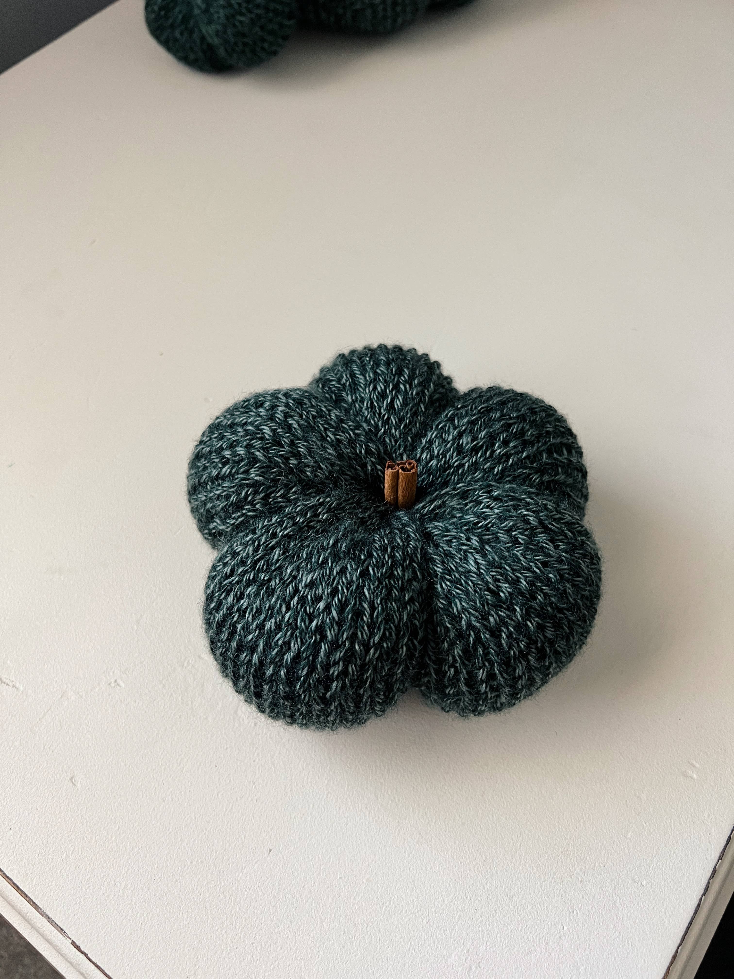 Another Row - Wholesale Decorative Tabletop Object - Knitted Pumpkin - Dark Green