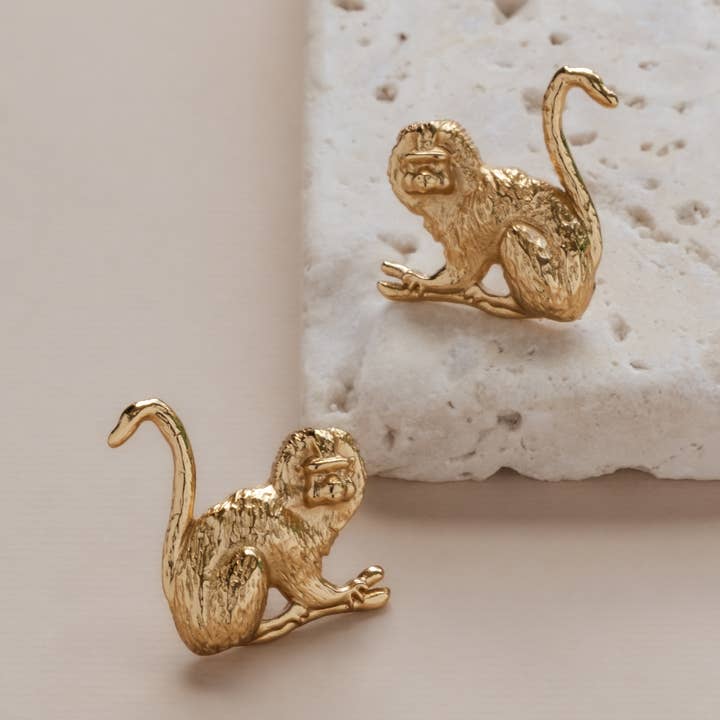 Mayana Designs Co - Wholesale Stud/Post Earrings - Gold Monkey Stud Earrings 0