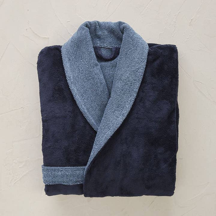 Man kimono bi-material marine for wholesale by Sylvie Thiriez