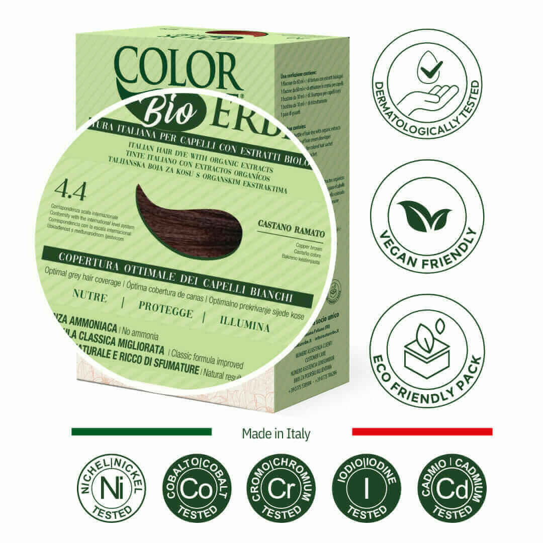 COLOR ERBE - Wholesale Hair Dye - Organic Copper Brown Herbal Color Dye (4.4) - Made in Italy1