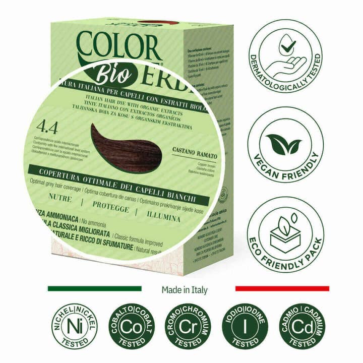 COLOR ERBE - Wholesale Hair Dye - Organic Copper Brown Herbal Color Dye (4.4) - Made in Italy1