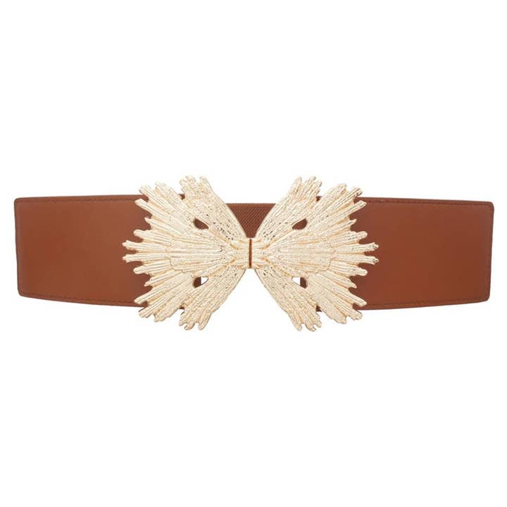 Oblige by G - Wholesale Belt - Women's - Plus Size Gold Bow Elastic Waist Belt IE-60025PLUS3