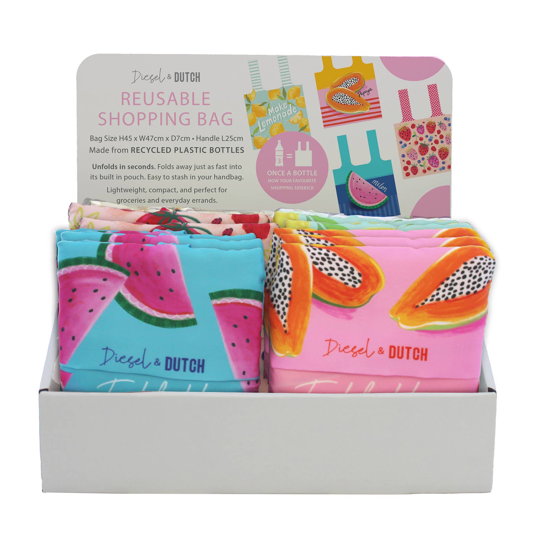 Diesel & Dutch - Vente Sacs de course/à provisions - Sacs de courses 100 % recyclés Fresh Finds - Plateau de 16 pièces assorties1