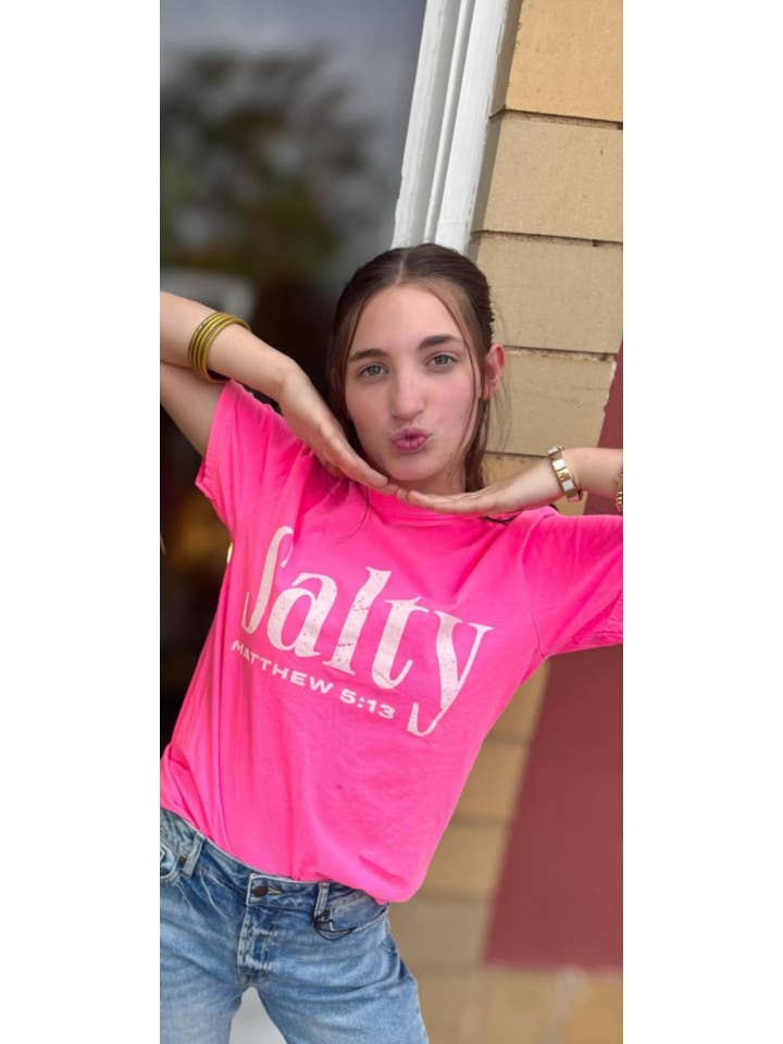 Fox and Owl Apparel - Wholesale Screen Printed T-Shirt - Women's - SALTY COMFORT COLORS NEON PINK SUMMER FAITH GRAPHIC TEE