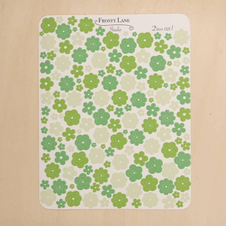 Deco021.l. Feuille d'autocollants contour de fleur vert citron pour la vente par Frosty Lane Studio LLC