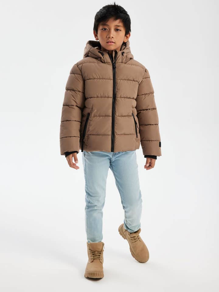 Boys Padded Jacket Beige Quilted Hooded Design for wholesale by Minoti sp. z o.o.