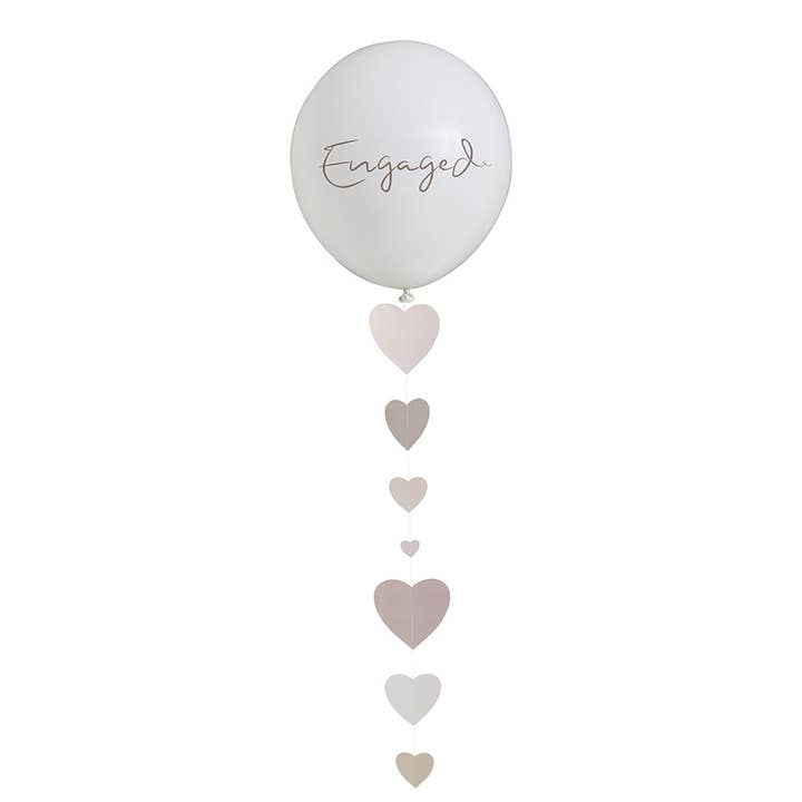 Hootyballoo by Club Green - Wholesale Balloon - Engaged 18" Latex Balloon with Trailing Hearts1