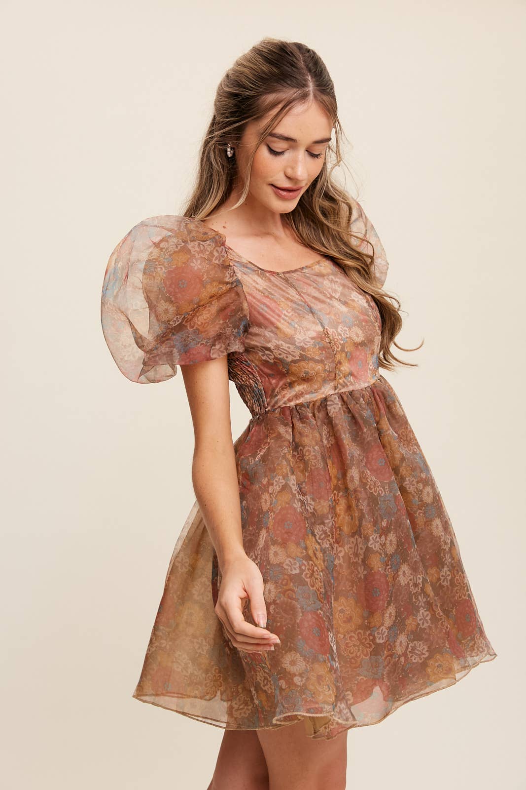 Listicle - Wholesale Dress - Women's - Floral Puff Sleeve Organza Mini Dress21
