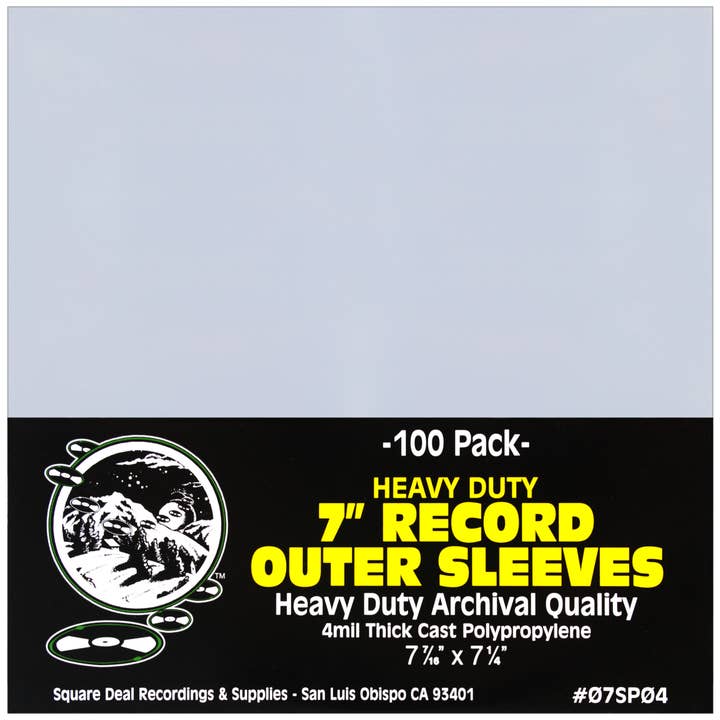 Square Deal Recordings & Supplies - Wholesale Music accessory - 7" CPP 4 Mil Heavy Duty Plastic Record 45 RPM Outer Sleeves