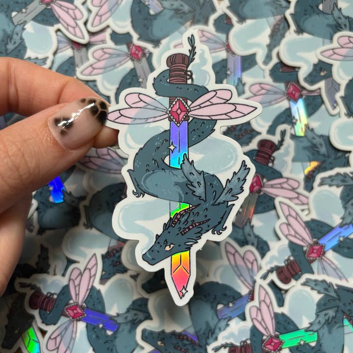 Holographic Dragon Sticker for wholesale by Fiona Stabler Illustration